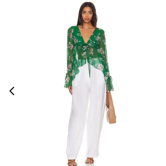 LOVERS & FRIENDS X RACHEL KIERNAN ROMANTIC FLOWY GREEN FLORAL TOP SIZE SMALL - Picture 4 of 11